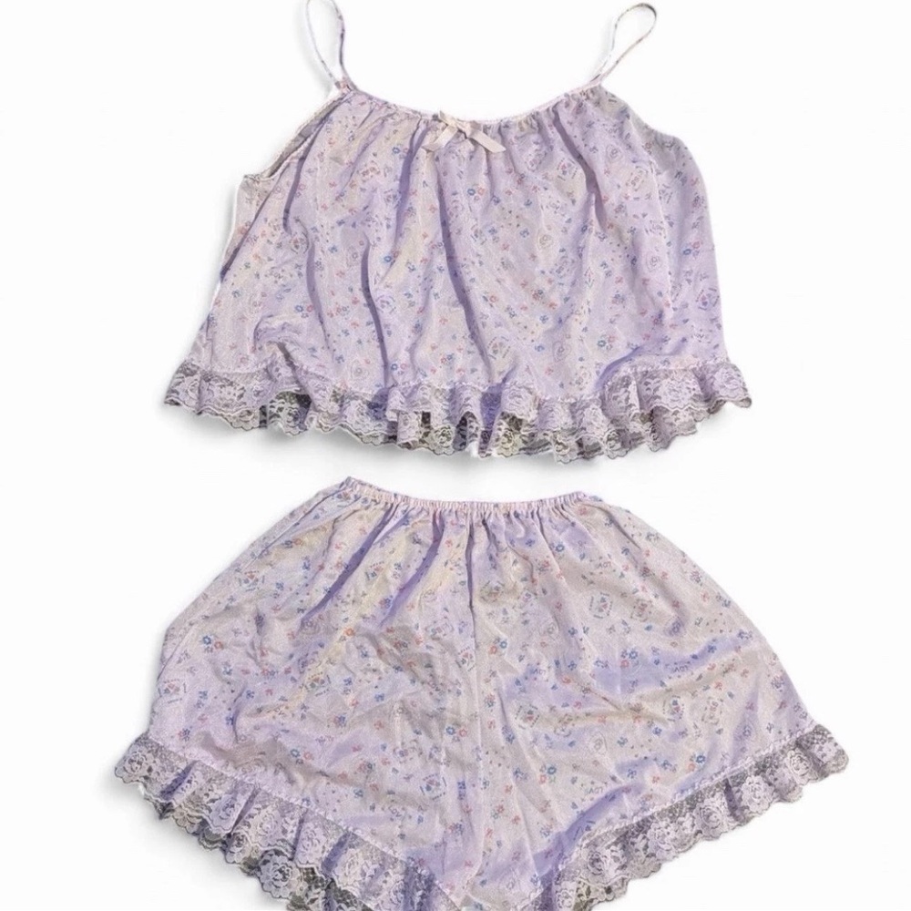 Vintage Lilac Floral Lace Pajama Set